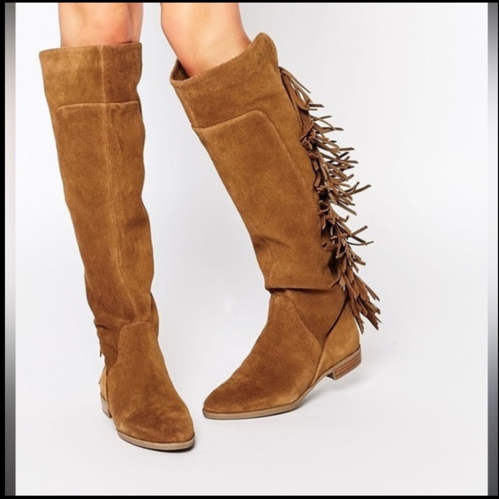 Lavorazione Artigiana Italian Brown Suede Leather Fringe Over Knee Boots sz 37